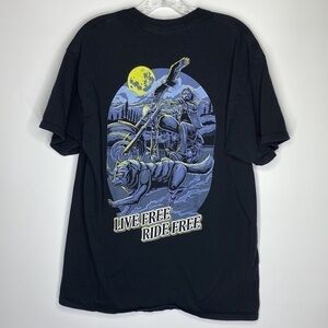 Gildan Skull Society Live Free Ride Free Motorcycle Tshirt Size Large